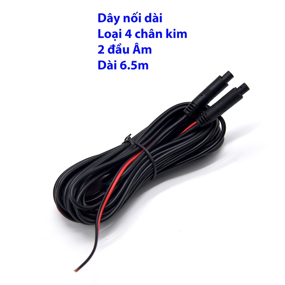Dây nối dài, loại 4 chân kim, 2 đầu âm, có dây nguồn cho đèn led cameram, dài 6.5m
