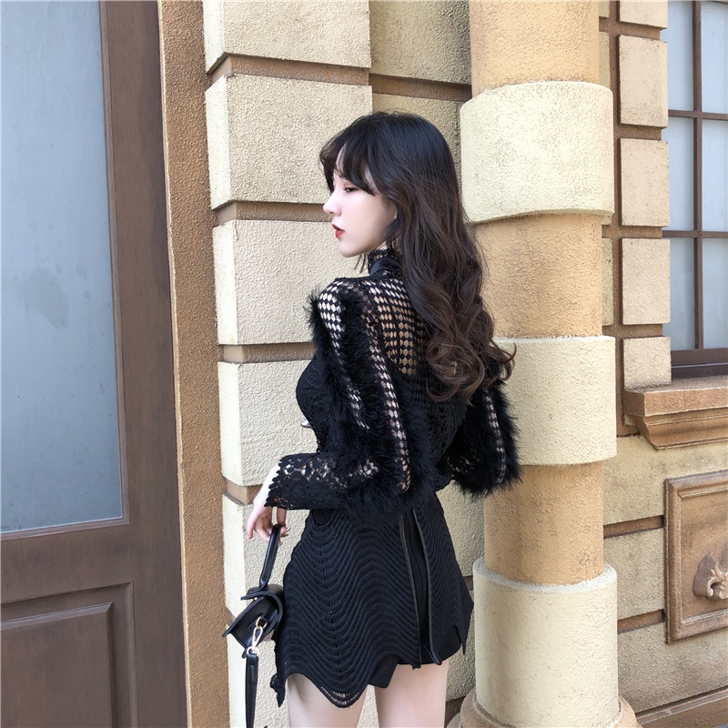 Bộ Áo Ren Lông Vũ + Quần Culottes Khoét Rỗng Thời Trang Mùa Thu 2022