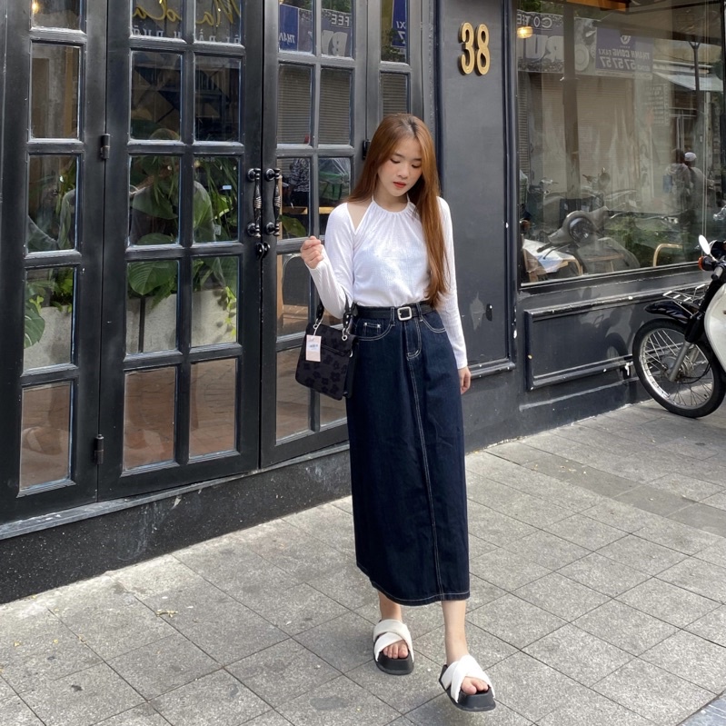 Chân váy jean dài QC