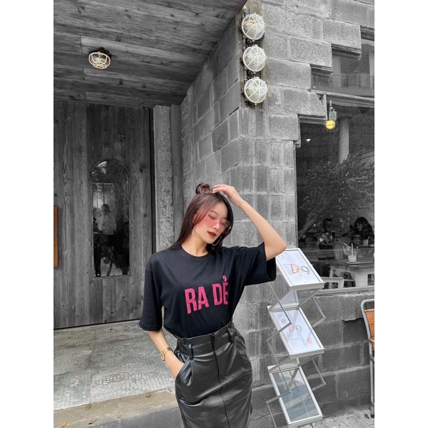 Áo thun Unisex Trouve RA DẺ in nhũ hồng kim tuyến cotton 100% oversize