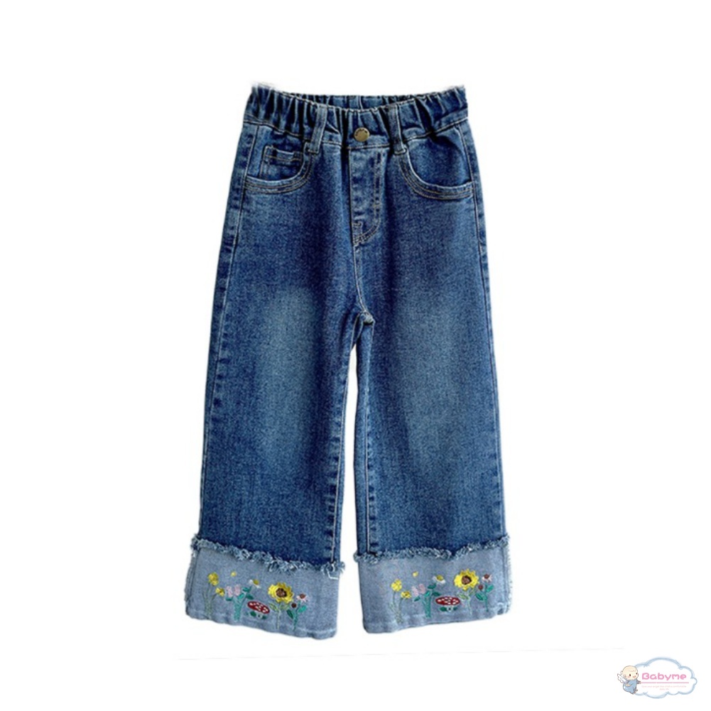 Quần Jean Dài Thêu Họa Tiết Kiểu Hàn Quốc Thiết Kế Thoải Mái Cho Bé Gái