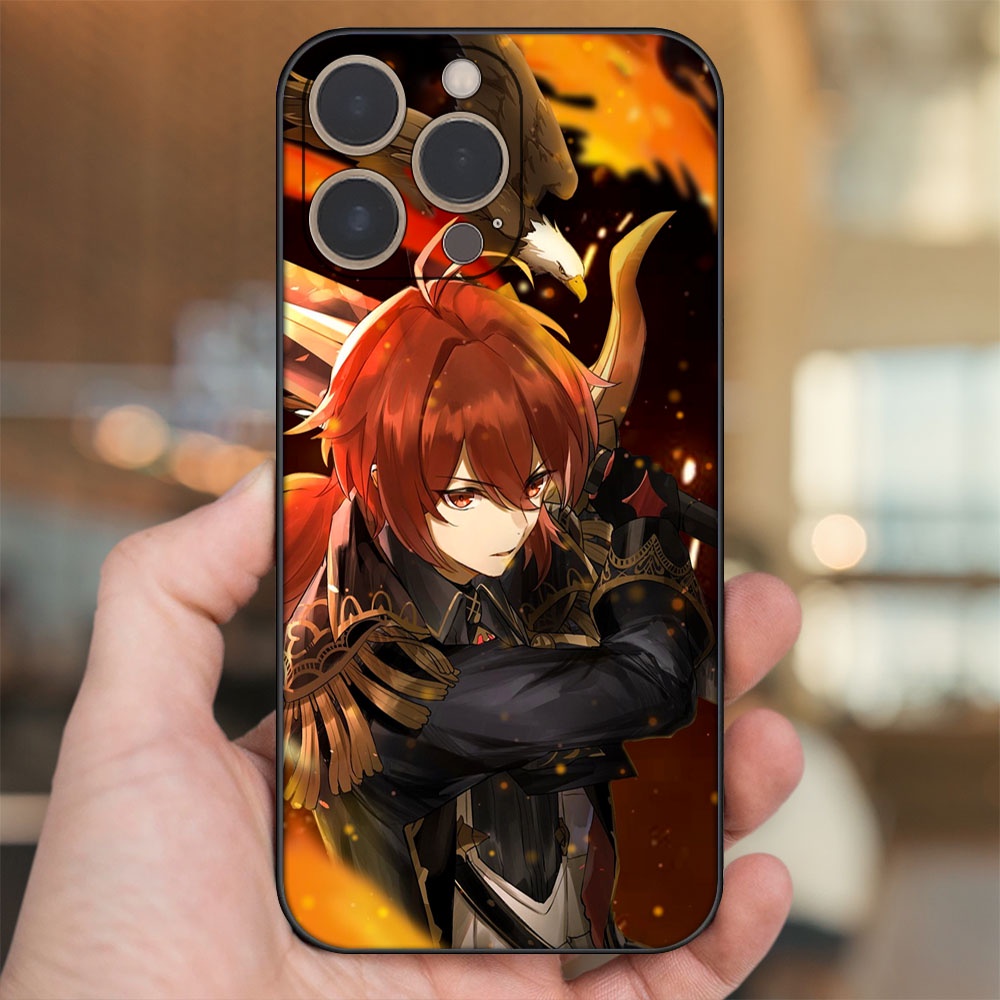 Ốp lưng iPhone 14 Pro dẻo đen cạnh vuông in hình Diluc Genshin Impact