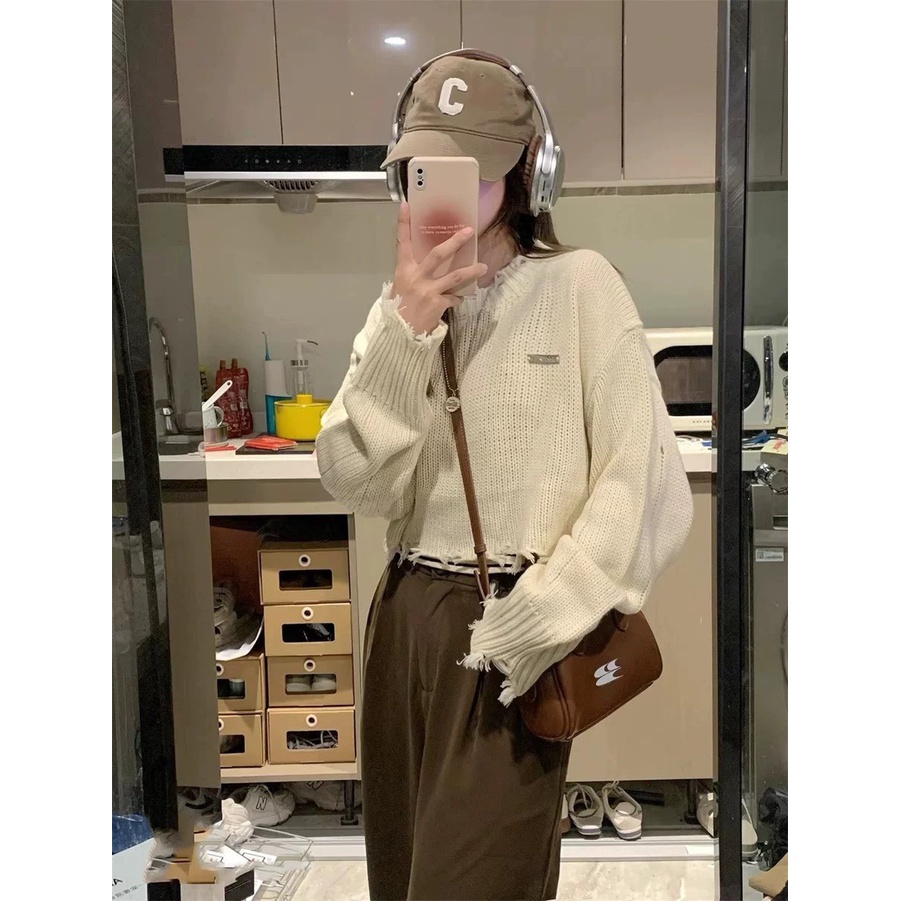 Áo len croptop dài tay dáng rộng hàng quảng châu phong cách hàn quốc mã Aolencroptopdetkim201_2K1