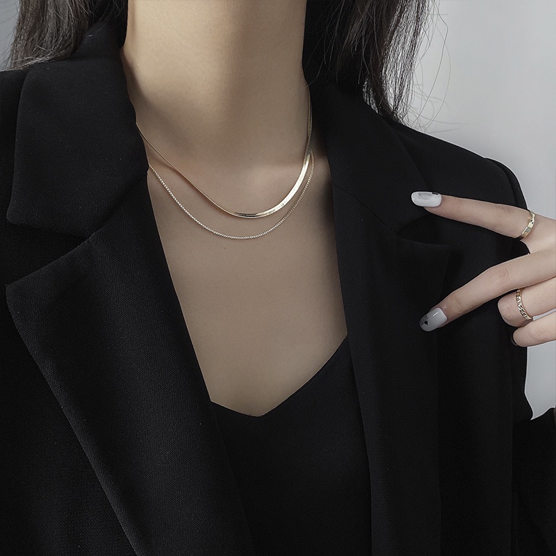Vòng cổ Hai Lớp Kiểu Xương Rắn Phong Cách Âu Mỹ Cá Tính Đơn Giản Chất Lượng Cao Mới