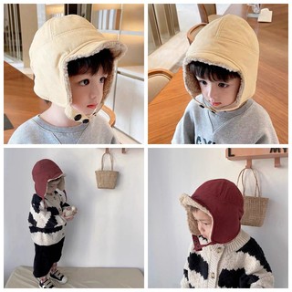 Mũ phi công lót lông có vành che 2 bên tai giữ ấm mùa đông cho bé trai, bé gái từ 1 - 5 tuổi