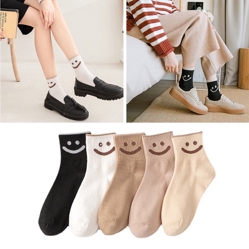 Tất nam nữ cổ cao thể thao thời trang cao cấp,Đôi Vớ Họa Tiết Mặt Cười Dễ Thương Bắt Mắt Cá Chân---tất cổ cao