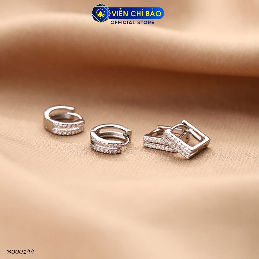 Khuyên tai bạc nữ đính đá 2 hàng chất liệu bạc 925 thời trang phụ kiện trang sức Viễn Chí Bảo B000144