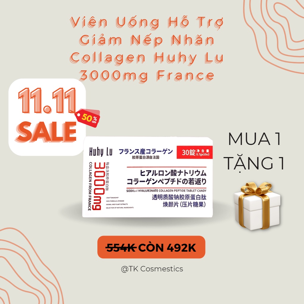 Viên Uống Bổ Sung Collagen Huhy Lu 3000mg France Viên Uống Hỗ Trợ Giảm Nếp Nhăn