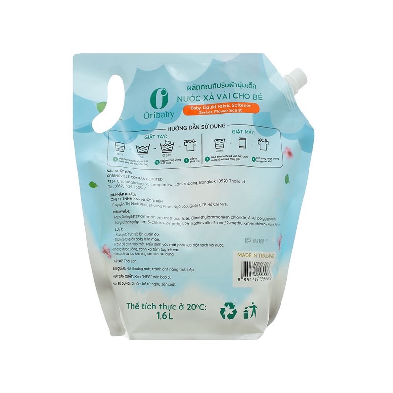 Nước Xả Cho Bé Oribaby Hương Hoa Ngọt Ngào 1.6L