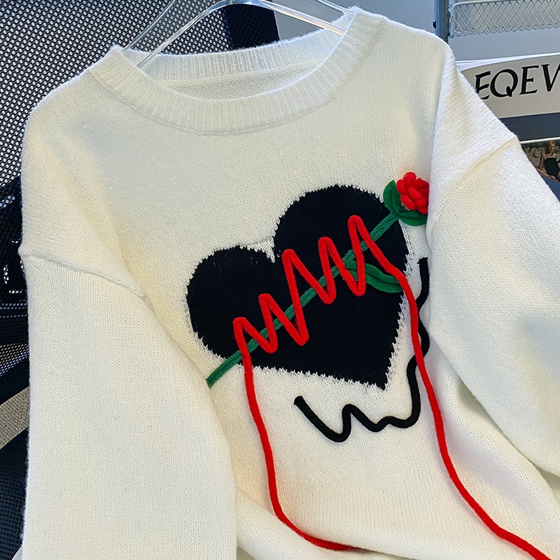 Áo sweater Dệt Kim Thiết Kế Hình Hoa Trái Tim Ba Chiều Cho Nữ