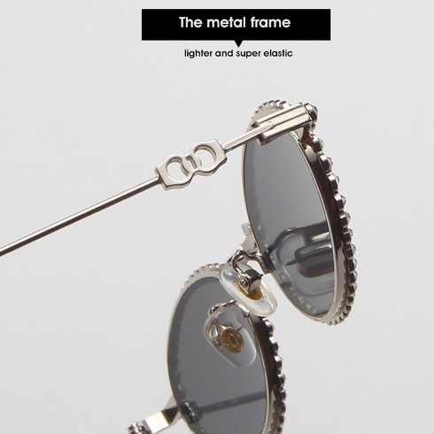 Kính Mát Gọng Oval Kim Loại Đính Đá Thời Trang Cho Nữ