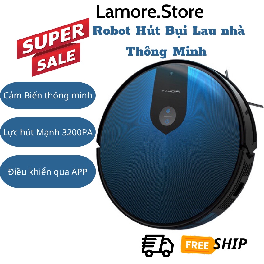 Robot Hút Bụi Lau Nhà Tự Động Thông Minh Điều Khiển Từ Xa, Tự Sạc Pin, Sức Hút Cực Mạnh Hàng Chính Hãng, BH 12 Tháng