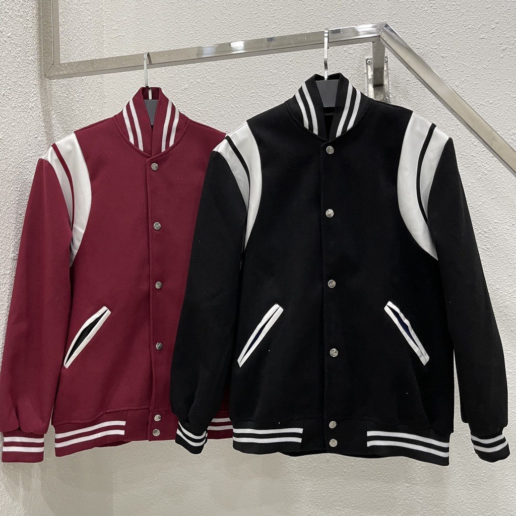 Áo Khoác Varsity Áo Bomber Teddy-color-đỏ đô/đen