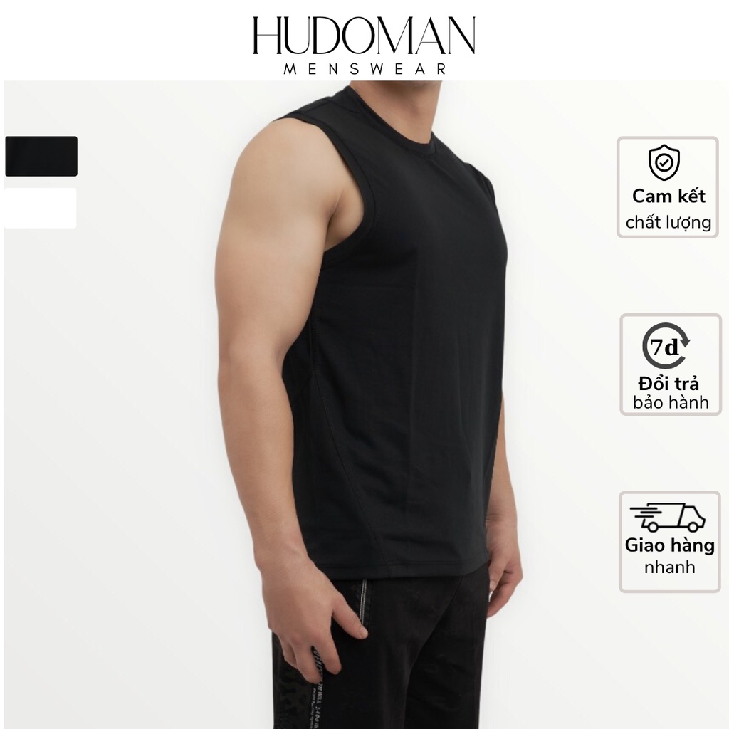 Áo thun tanktop thể thao nam trơn cổ tròn HUDOMAN form slimfit sát nách vải thun lạnh thông thoáng thoải mái vận động