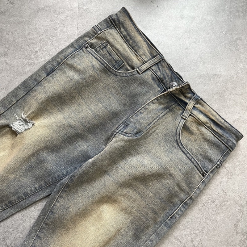 Quần jean nam skinny xanh wash bụi rách gối TALURETRO co giãn kèm ảnh thật