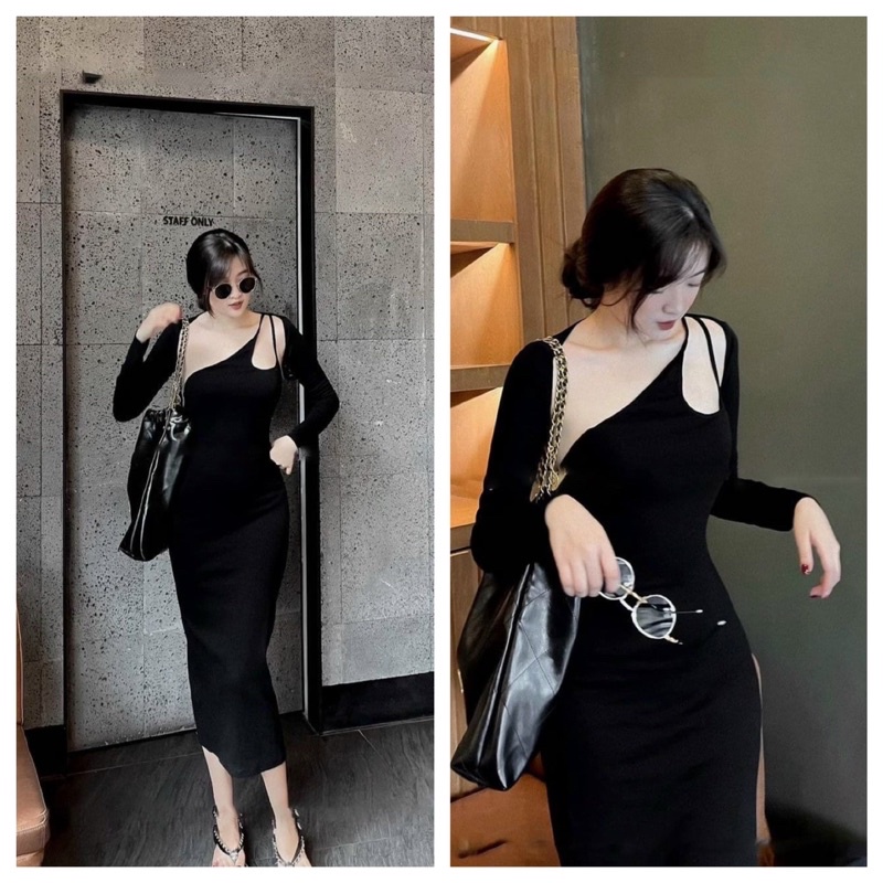 SÉT ĐẦM BODY TK CHÉO NGỰC DÁNG DÀI KÈM ÁO KHOÁC CÁCH ĐIỆU( FORM ĐẸP TÔN DÁNG XINH)