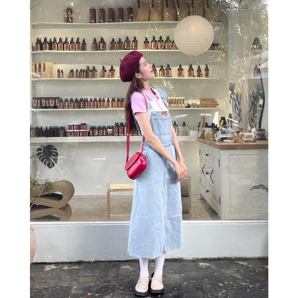 Đầm yếm jeans HEYBEE hai dây bản lớn, phom chữ A dáng dài - Denim Overall HJ1303