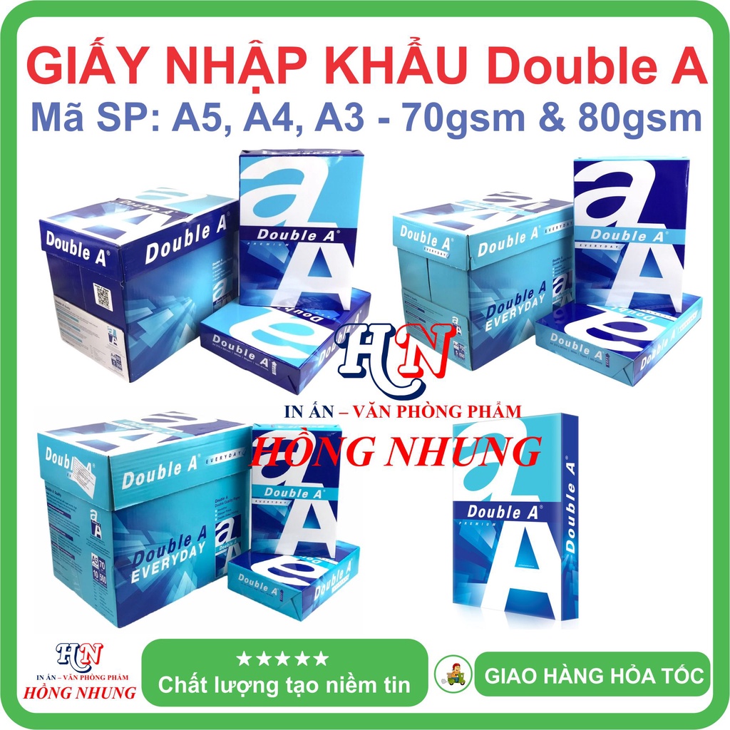 Giấy in A5 - Double A - định lượng 70 gsm - Giấy thùng trắng mịn