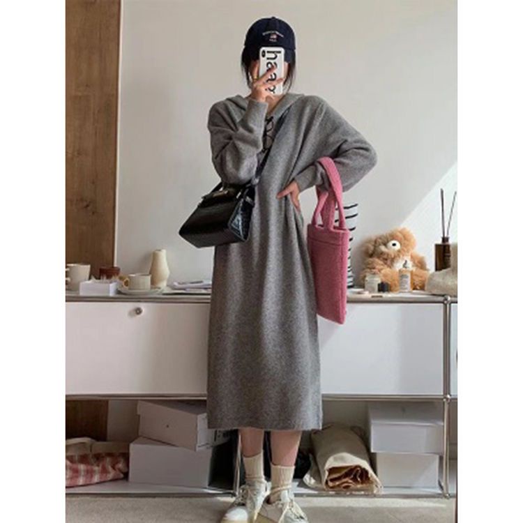 Áo Hoodie Dệt Kim Dày Dáng Rộng Dài Thời Trang Thu Đông Hàn Quốc Mới Cho Nữ