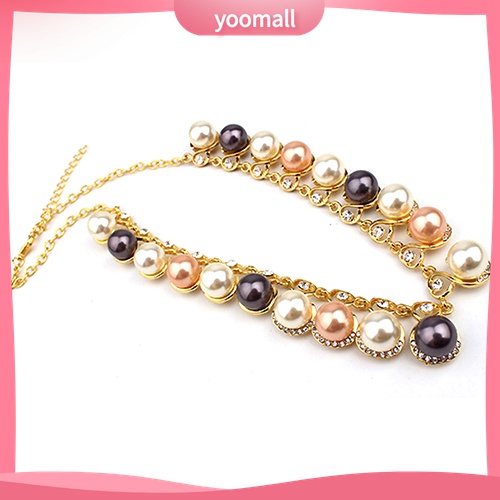 Bộ Vòng cổ + Bông Tai Đính Đá &amp; Ngọc Trai Nhân Tạo Cho Nữ