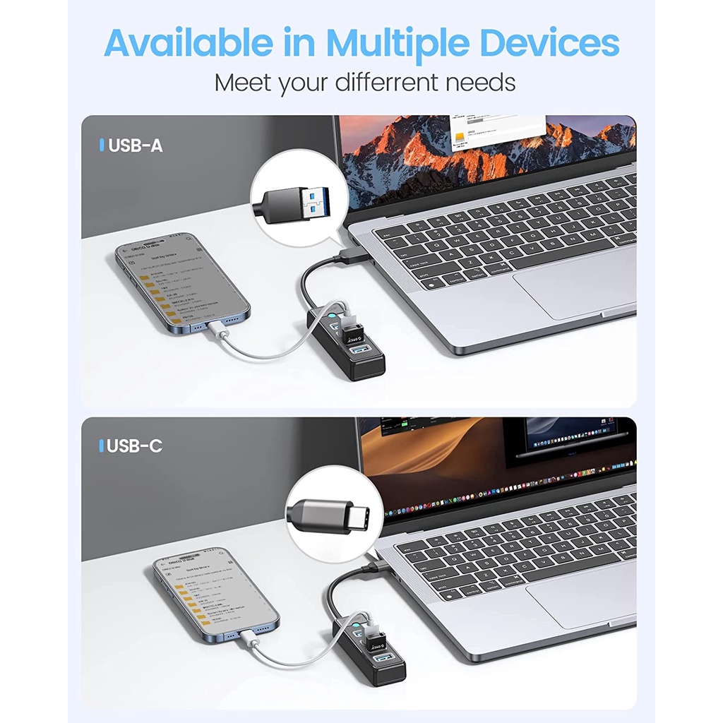 Bộ Chia 4 Cổng USB 3.0 ORICO Cho MacBook Mac Pro Mac mini iMac Surface Pro XPS PC (PW4U)