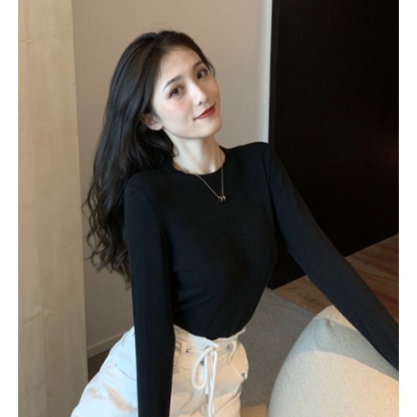 Áo Thun Nữ Dáng Ôm Dài Tay ⚡  FREESHIP  ⚡ Áo dài tay body nữ 4 màu trơn basic TRẮNG  ĐEN  NÂU  VÀNG