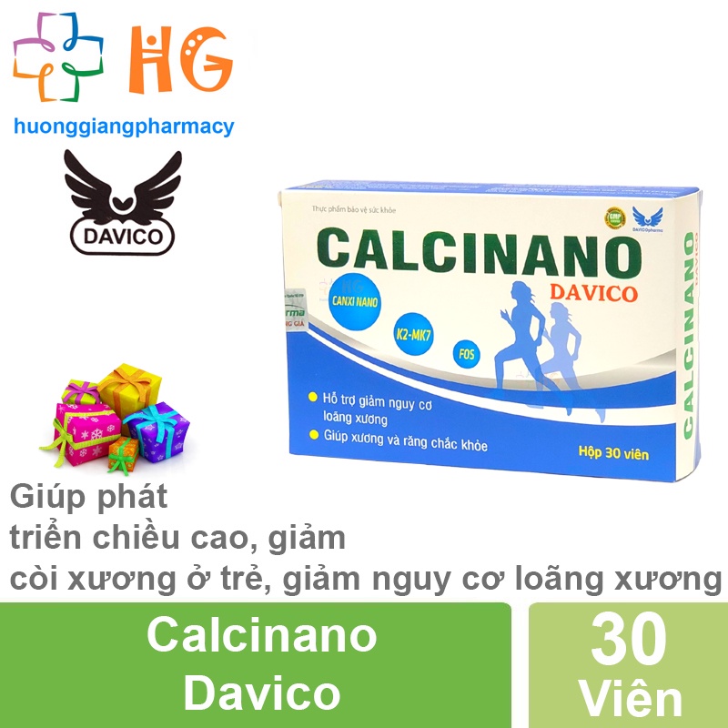 Viên uống Calcinano Davico hỗ trợ giảm nguy cơ loãng xương giúp xương răng chắc khỏe Hộp 30 viên