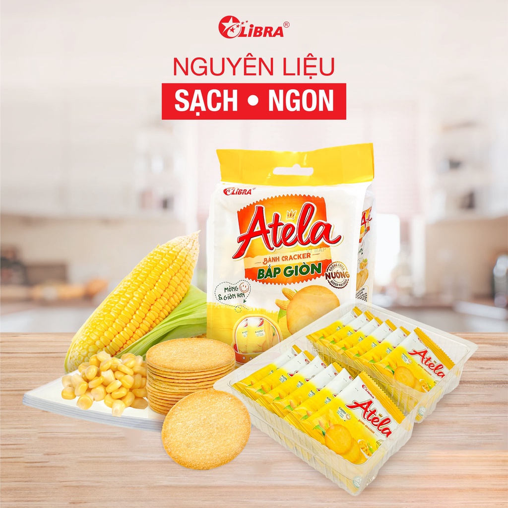 Bánh cracker bắp mặn LIBRA vi ngô giòn đồ văn vặt dinh dưỡng healthy bánh quy Atela lễ tết gói 228gr
