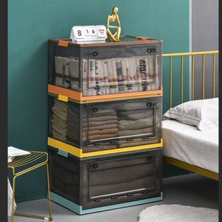 Dụng cụ lưu trữ siêu tiện lợi mở đôi gia dụng nhựa trong suốt gấp quần áo hộp lưu trữ tủ quần áo