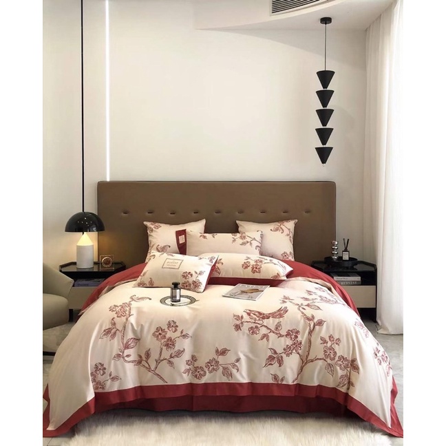 Set Chăn Ga Gối Lụa Cao Cấp 120s Thêu “Bức Tranh Sơn Thuỷ Hữu Tình “ (Set 4 món )