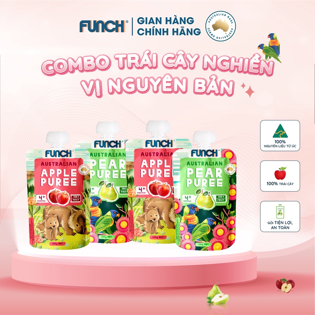 Combo 4 gói trái cây nghiền ăn dặm từ úc thương hiệu funch vị nguyên bản - ảnh sản phẩm 1