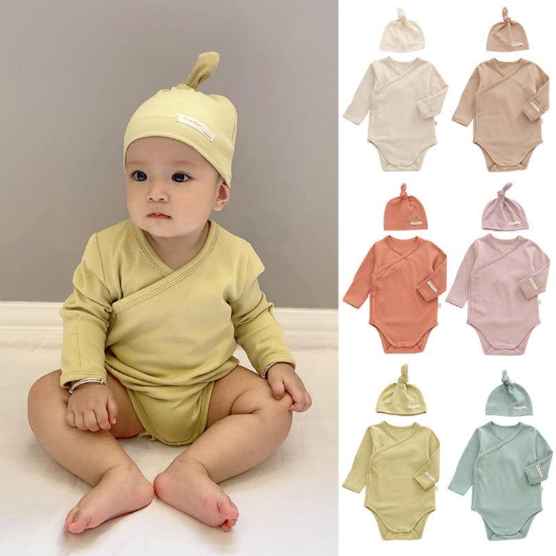 Bộ Áo Liền Quần Tam Giác Bằng Cotton Có Khóa Cài Bên Hông Phong Cách Âu Mỹ Cho Bé Sơ Sinh