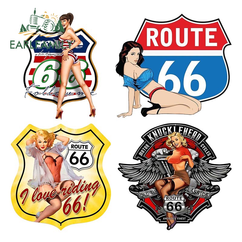 Đề Can Đồ Họa Dán Trang Trí Thân Xe Hơi / Xe Máy / Xe Hơi RV 13cm Route 66 Kiểu Retro
