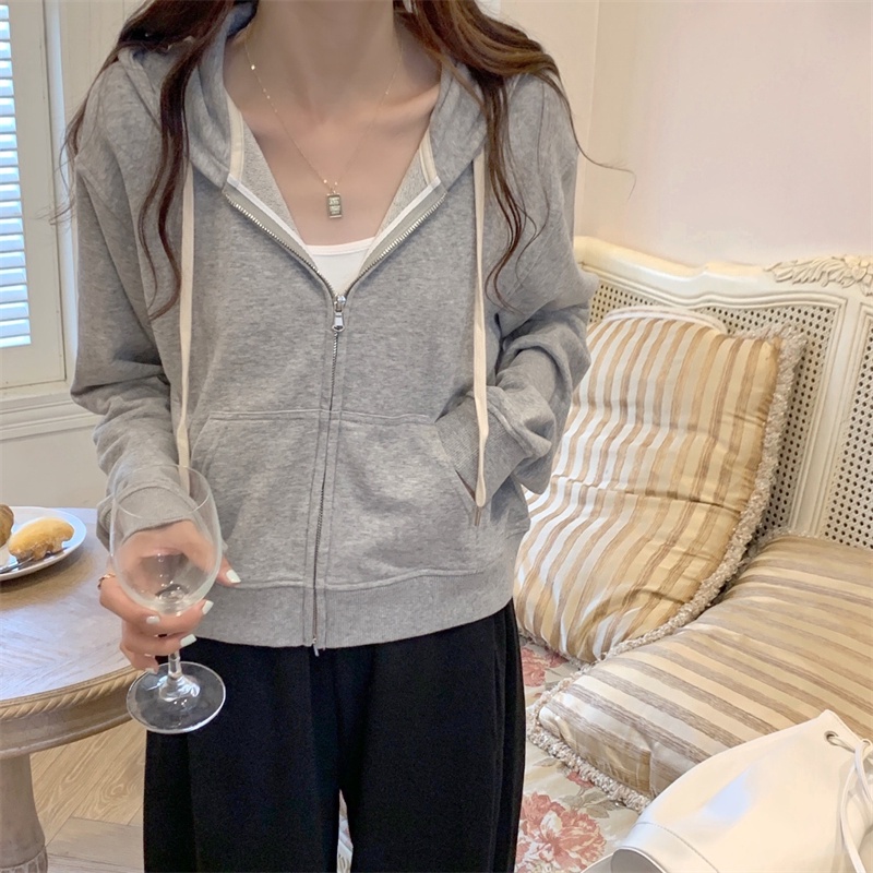 Áo khoác hoodie SUXI thể thao tay dài màu sắc đơn giản dễ phối đồ cho nữ