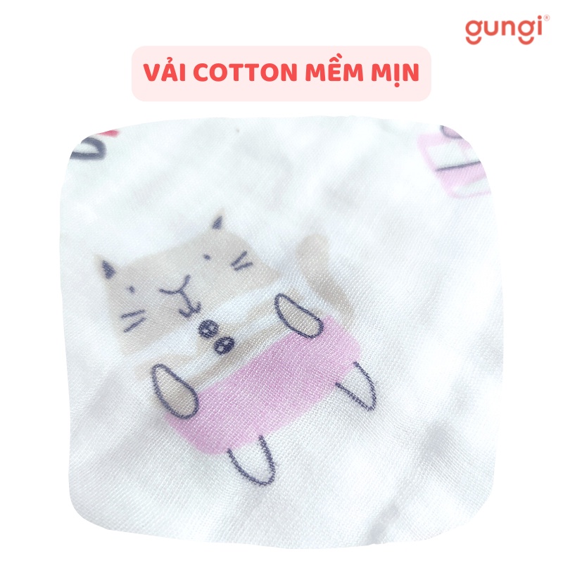 Set 3 Khăn Sữa Gungi 6 Lớp Chất Liệu Cotton Tự Nhiên Cao Cấp - Thấm Hút Nhanh, Không Mùi, Hoạ Tiết Đáng Yêu - Timikid