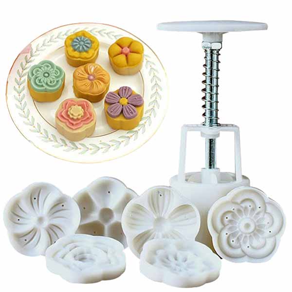 Khuôn lò xo làm bánh trung thu, bánh dứa 6 mặt hoa sắc nét (khuôn 50g)