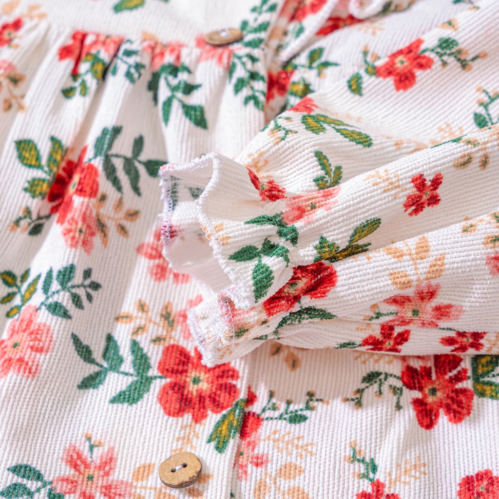 Váy Nhung Tăm Dài Tay Cho Bé Họa Tiết Hoa Thời Trang BELLOLAND