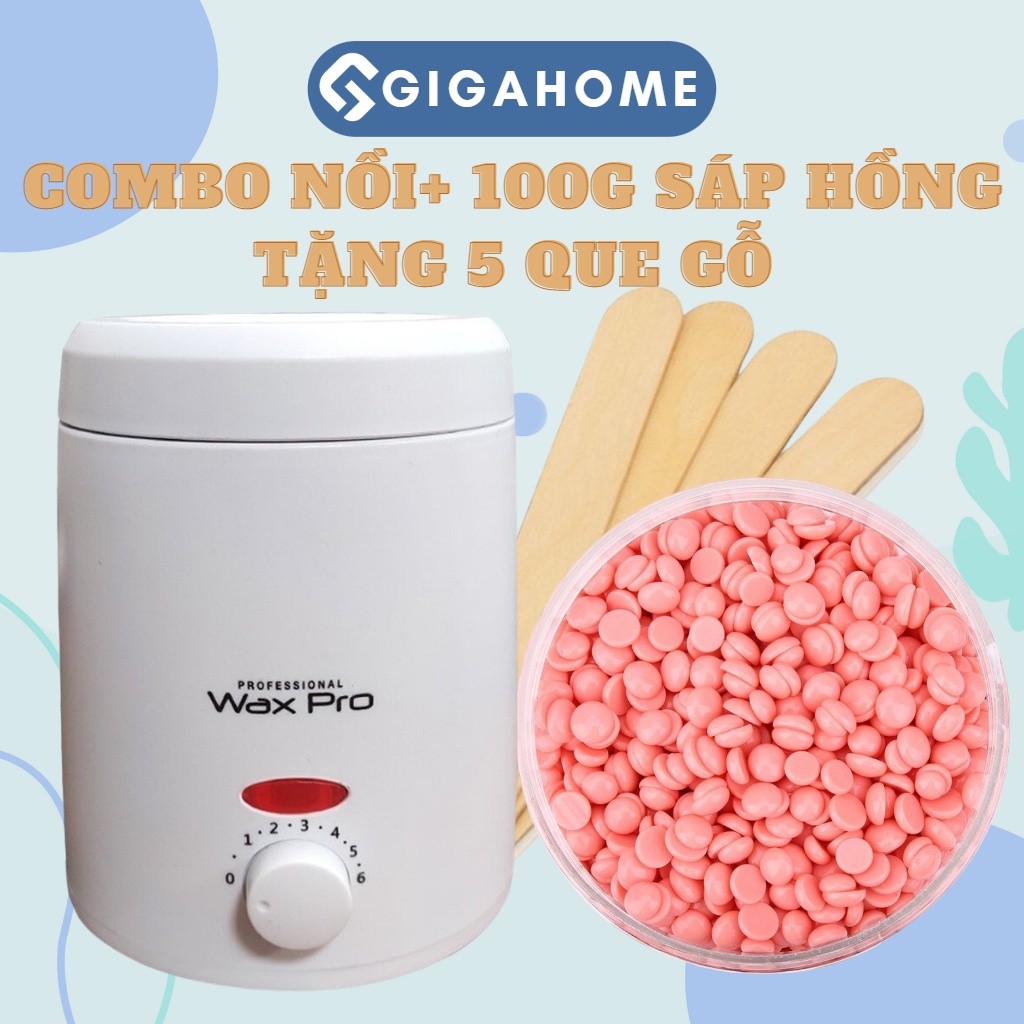 Combo Nồi Nấu Sáp Chống Dính 200ml + 100gr Sáp Hồng Tặng 5 Que Gỗ GIGAHOME 1013