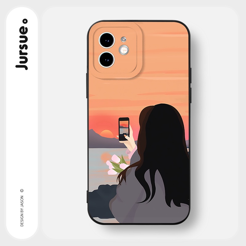 Ốp lưng JURSUE dẻo hình cặp đôi độc lạ nam nữ đen Cho iPhone 14 13 12 11 Pro Max SE 2020 X XR XS 8 7 ip 6S 6 Plus Y2491