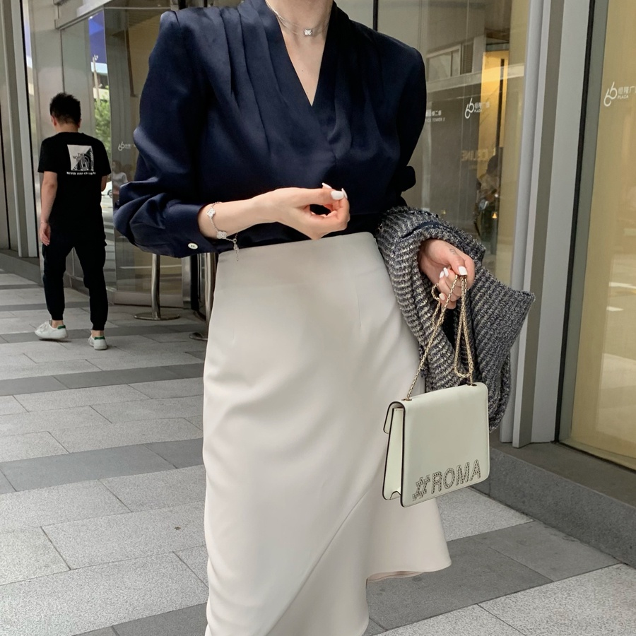 Áo SUXI lụa tay dài cổ chữ V thời trang dành cho nữ