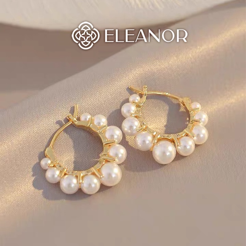 Bông tai nữ chuôi bạc 925 Eleanor Accessories viền chữ C đính ngọc trai nhân tạo phụ kiện trang sức 4856