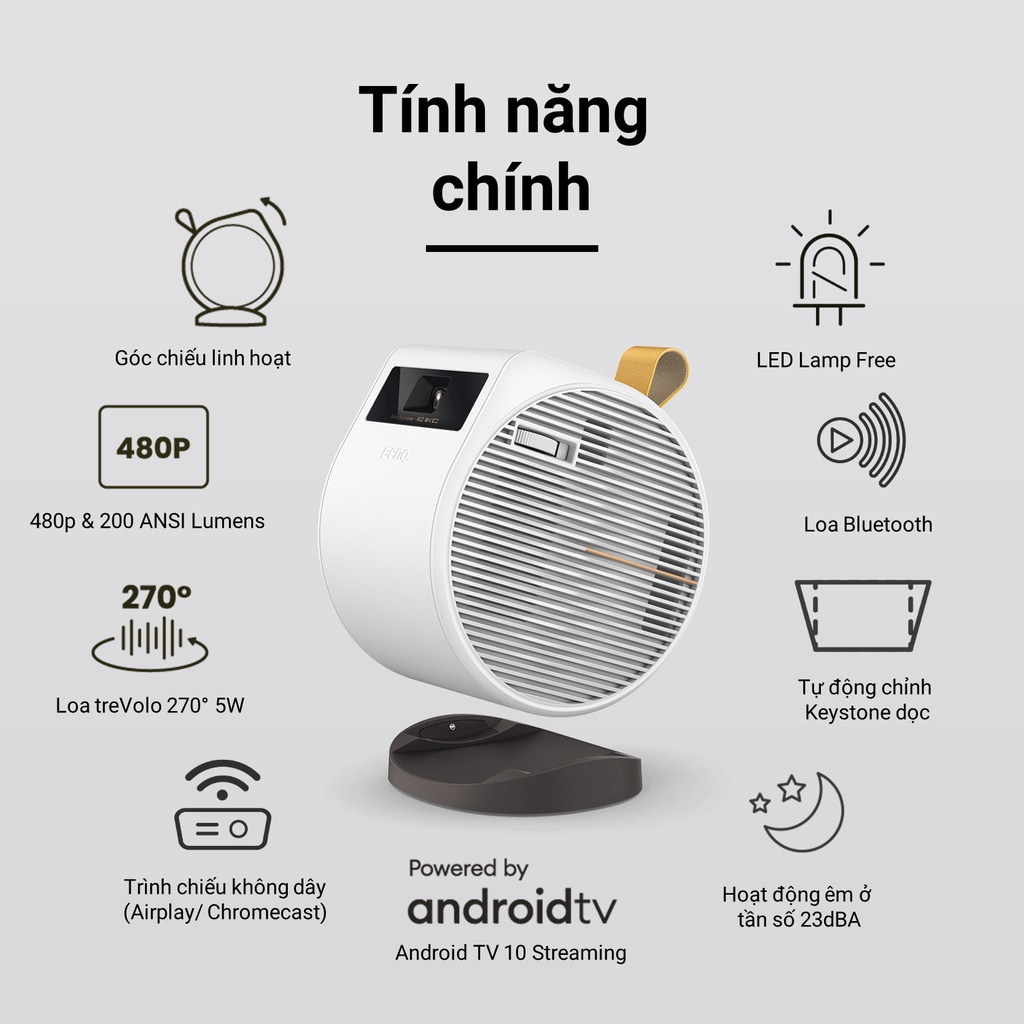 [MỚI] Máy chiếu mini không dây BenQ GV11 tích hợp Android TV, loa 270 độ 5W Bass, góc chiếu linh hoạt