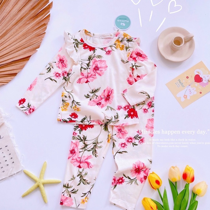 Set Đồ Bộ Quần Dài, Tay Dài Phối Cánh Tiên Chất Thun borip Mềm Mại Cho Bé gái