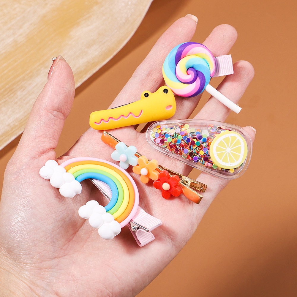 Bộ kẹp tóc RAINBOW BOWS kiểu hoa/ cầu vồng hoạt hình phong cách Hàn Quốc ngọt ngào cho bé gái