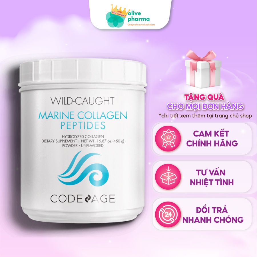 WILD CAUGHT MARINE COLLAGEN PEPTIDES POWDER CODEAGE 9000mg Dưỡng Đẹp Da 450g - XANH