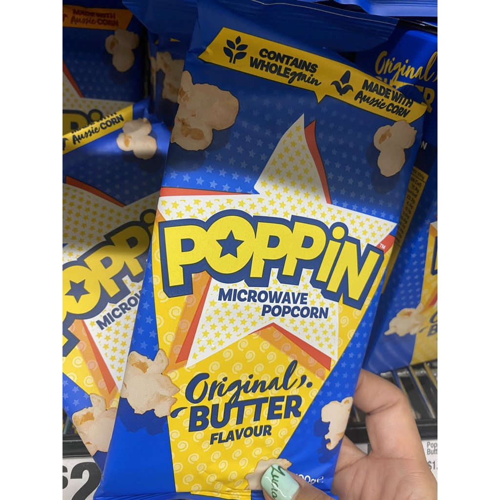 Bắp nổ lò vi sóng Poppin gói lẻ 100g/ hộp 4 gói 400g xuất xứ úc