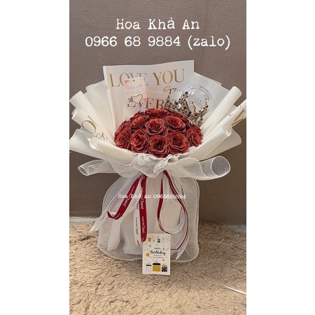 Bó hoa Nhũ 20bông vĩnh cửu siêu đẹp, Tặng thiệp, chữ hpbd.