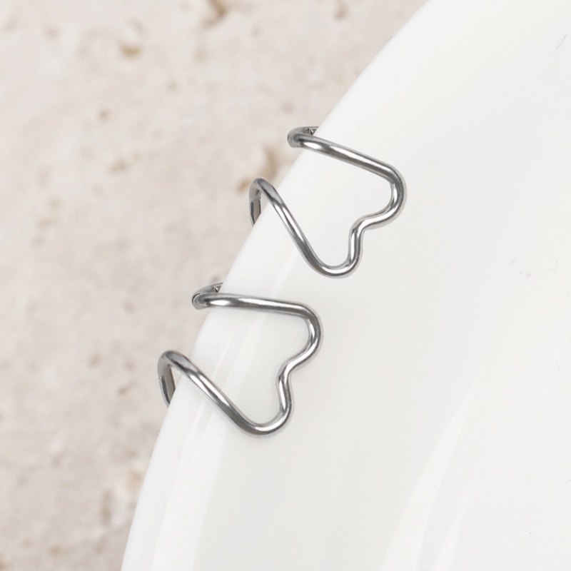 Khuyên Kẹp Vành Tai Hai Lớp Hình Trái Tim Màu Sắc Bạc Đơn Giản