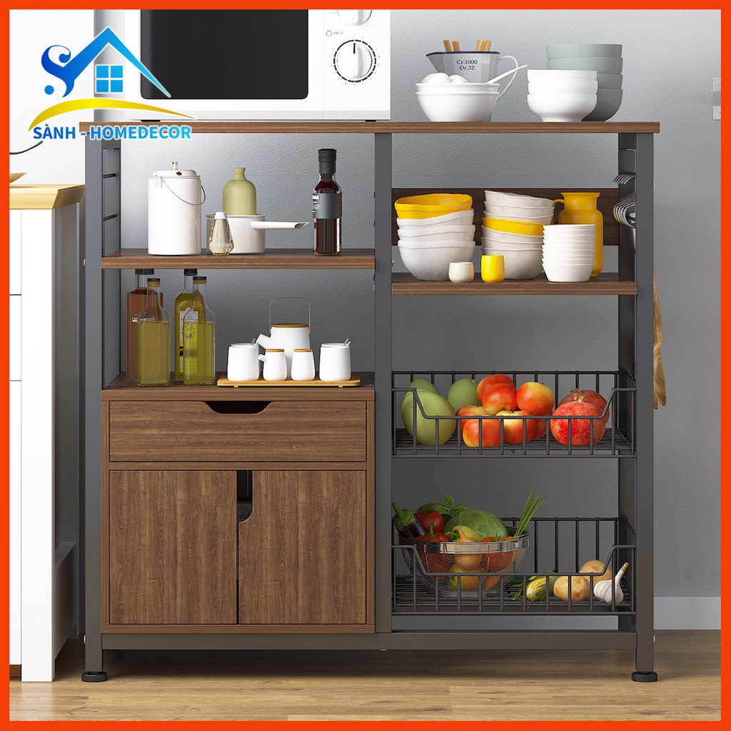 Kệ để lò vi sóng 3 tầng KB33 chất liệu gỗ An Cường khung sắt tĩnh điện, kệ nhà bếp đựng đồ đa năng kèm ngăn SÀNH DECOR