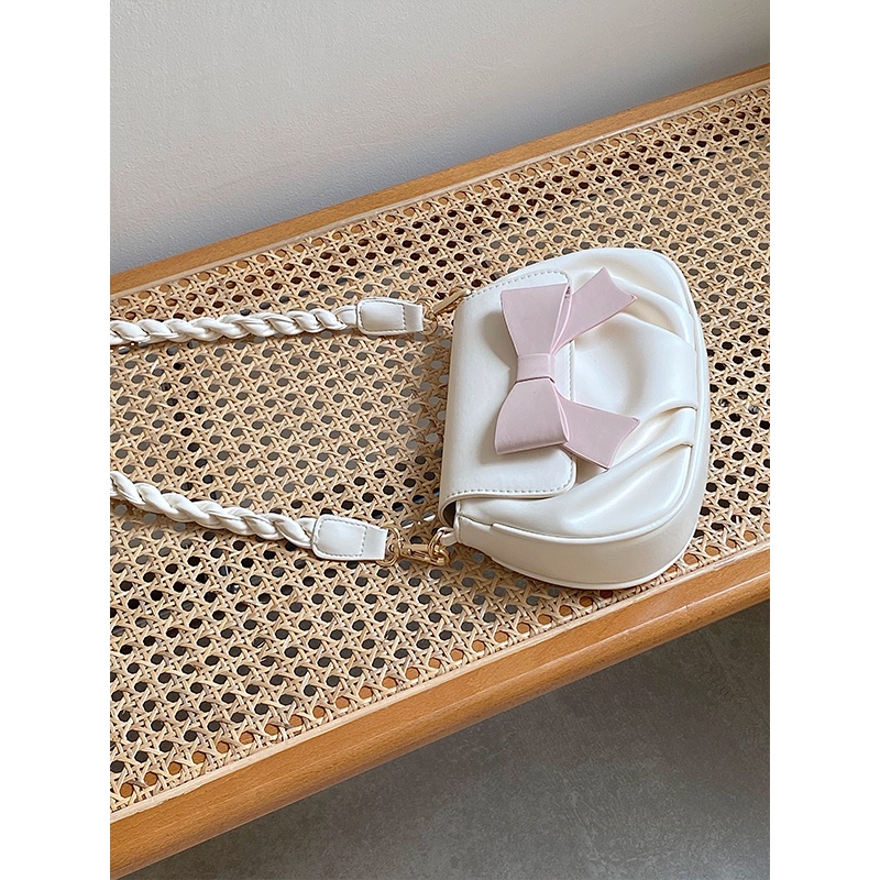 Túi Xách Đeo Vai Hình Tròn Cỡ Nhỏ Mềm Mại Đính Nơ Thời Trang Cho Nữ